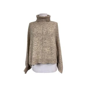 M. Rena Small Pullover Poncho Sweater Cropped Beige Wool Blend Long Sleeves